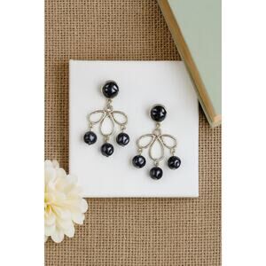 Slate Gray Beaded Silver Statement Dangle Earrings